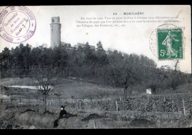 MONTLHERY (91) TOUR & JARDIN animé en 1914