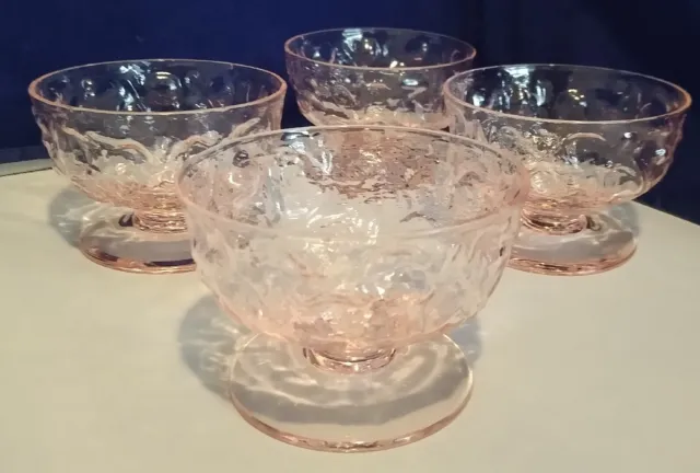 4 Vintage Morgantown Crinkle Glass Pink  Sherbets