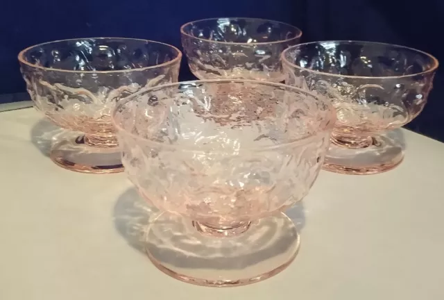 4 Vintage Morgantown Crinkle Glass Pink  Sherbets