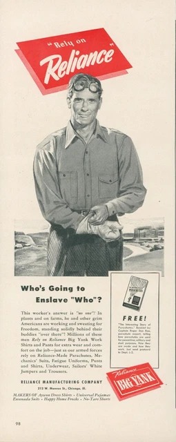 1942 Reliance Big Yank Worker Booklet Story Parachutes Vintage Print Ad L24