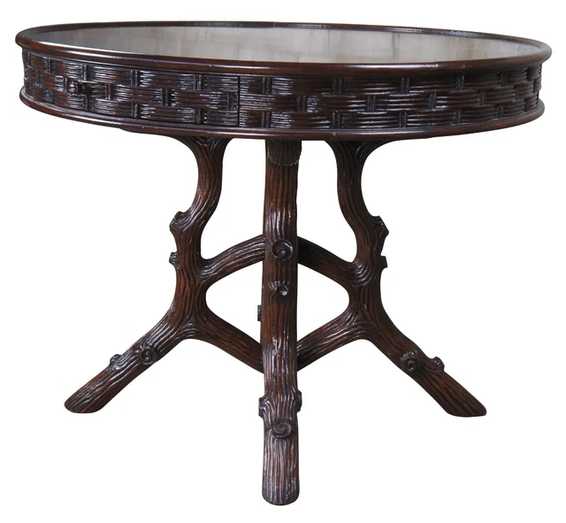 Ralph Lauren EJ Victor Oak Basket Weave Rustic Tree Center Side Accent Table Ralph Lauren EJ Victor Oak Basket Weave Rustic Tree Center Side Accent Table