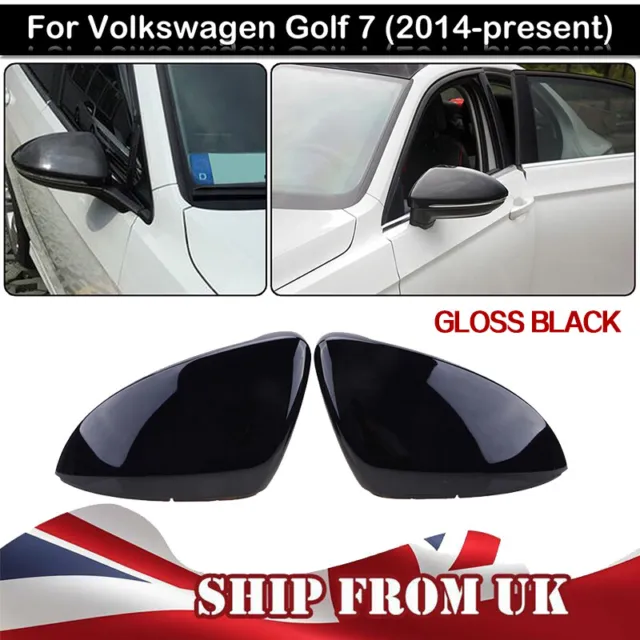 2PC Gloss Black Wing Mirror Cover L+R For VW Golf Mk7 7.5 13-18 Gti Tdi Tsi R UK