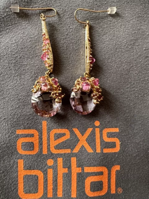 Alexis Bittar Golden Pink Gemstone Drop Earrings