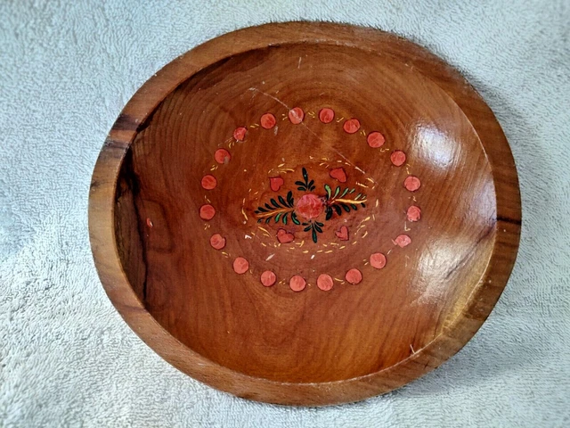 Vintage Wooden Salad Fruit Bowl  11” Hand Turned Painted Cherries