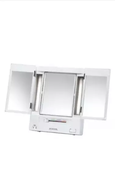 USED Jerdon Tri-Fold Two-Sided Lighted Makeup Mirror with 5x Magnification White