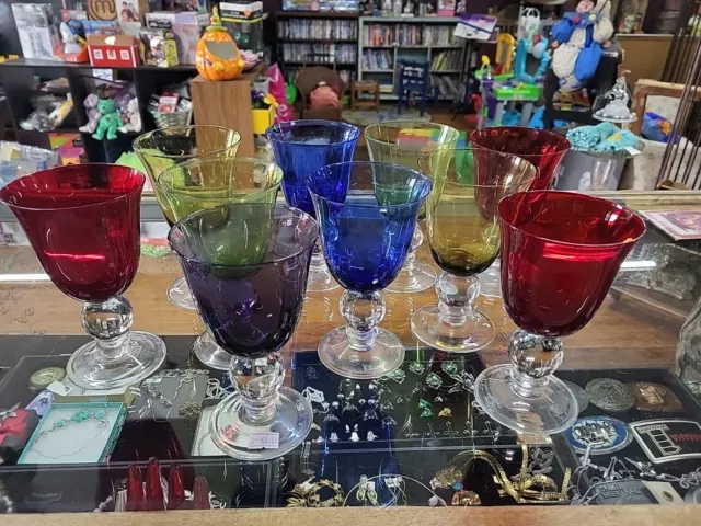 Vintage Salute Cobalt Multi-Color Water Goblets SET OF 10