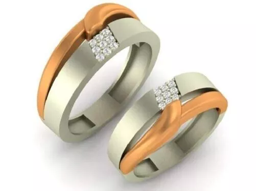 Couple de Mariage Anneau Bague Deux Ton or Sur Rond Coupe Moissanite Diamant