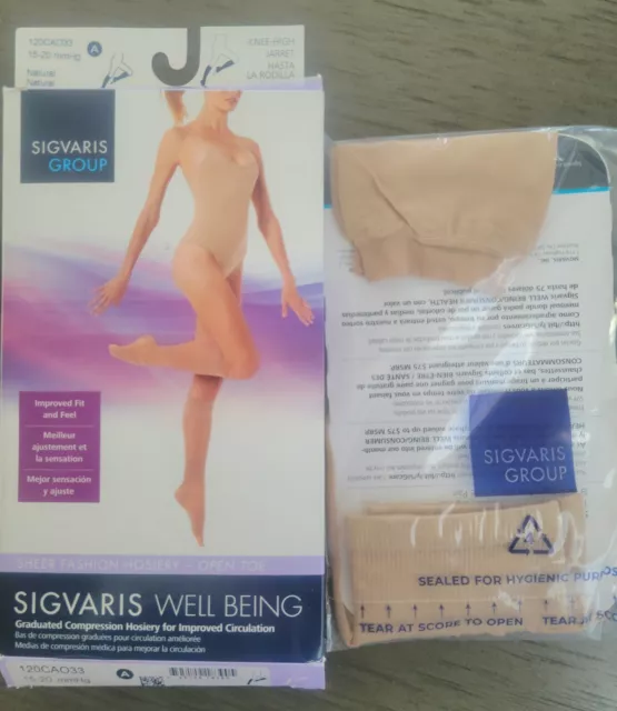 Sigvaris Well Being Sheer Fashion Knee High 15-20 mmHg Size A ~Natural~ Sealed