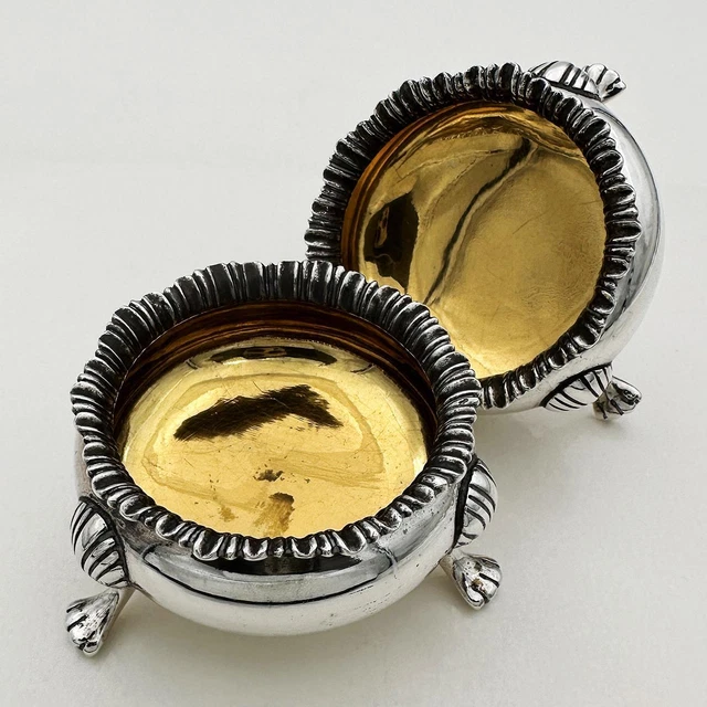 PAIR SALT CELLARS STERLING SILVER VICTORIAN Birmingham 1896 Elkington & Co