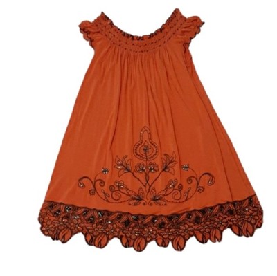 Urban Mango Womens Orange Cut Out Floral Beaded Dress Boho Gypsy Embroidered EUC