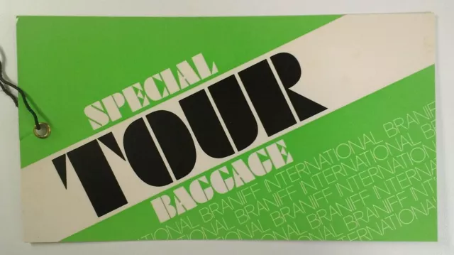 Braniff Airlines Baggage Label Vintage 1970s 80s Rare Special Tour Green