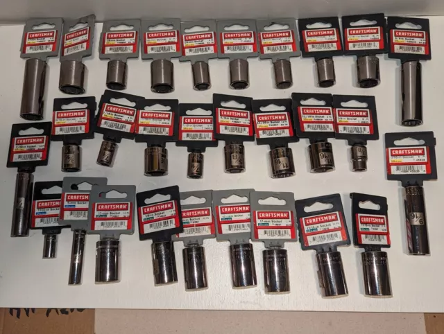 Craftsman Sockets Lot Of 29 Random Metric/ASE New On Cards Made In USA All NOS