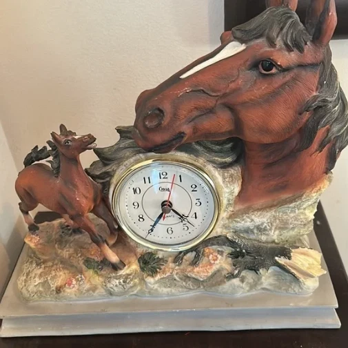 VINTAGE HORSE CLOCK Bronze Horse Lanshire Mantle Electric Clock Time
