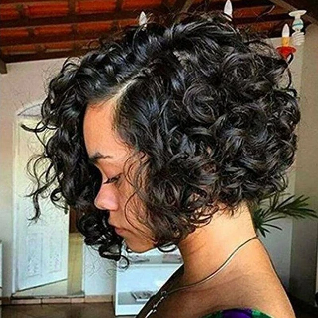 Women Cosplay Wavy Hair Full Wig African Afro Natural Black Short Curly Wigs