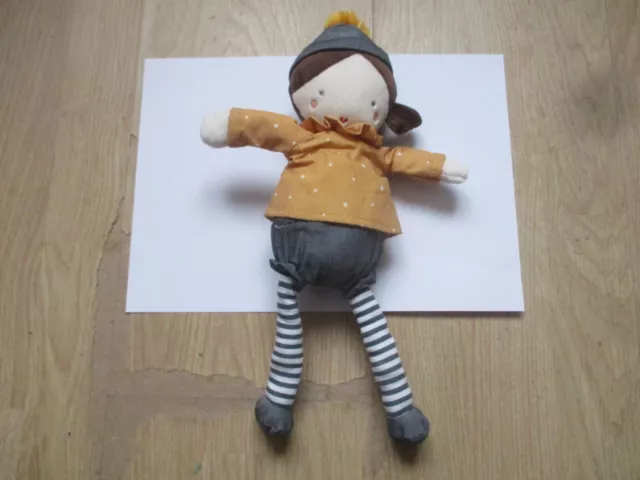 poupée doudou tape à l'oeil tao jaune gris rayé pompon