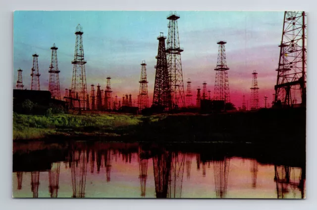 California Oil Wells At Sunset Vintage Postcard Unposted Circa 1960S To 1970S