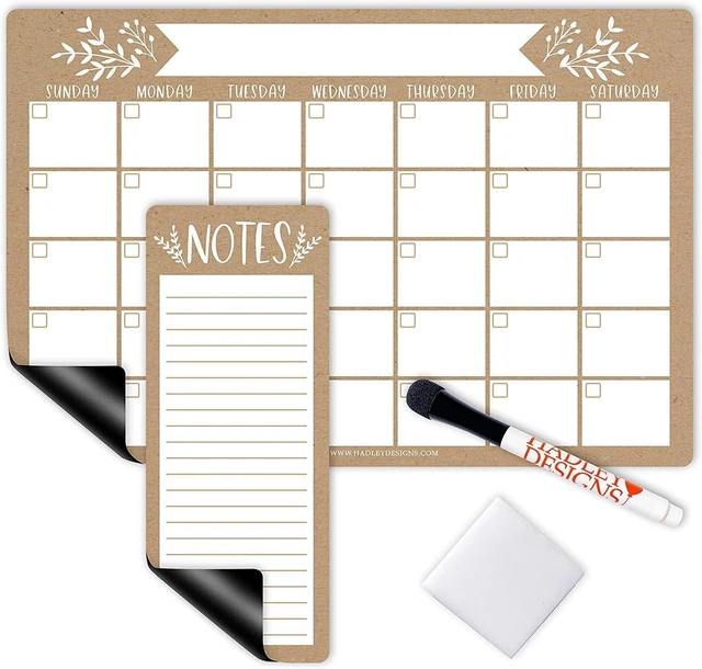 Rustic Large Magnetic Calendar For Fridge Dry Erase Board For Refrigerator -...