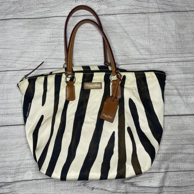 Dooney & Bourke Nylon Zebra Print Shopper Tote Leather Handles Bag