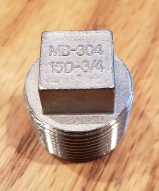 3/4" 150 Threaded (NPT) Square Head Plug 304 Stainless Steel