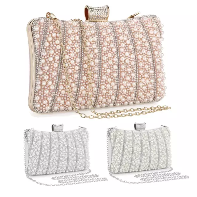 Women Evening Clutch Shoulder Bag Handmade Sequin Pearl Wedding Party Handbag