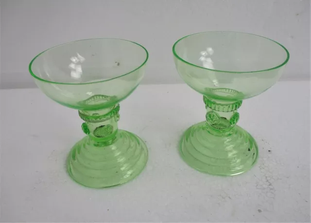 Pair Antique 19th Century Roemers Goblets Wine Glasses Bohemian Exquisite Green