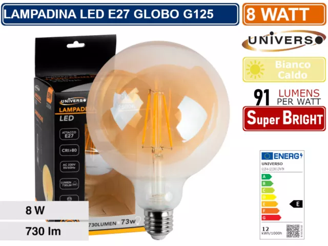 Lampadina LED 12w globo E27 2700k vetro fumee 910 lumen
