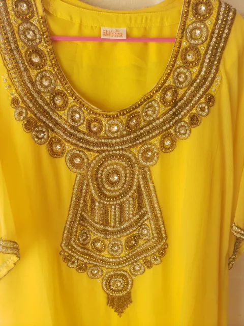 Moroccan Yellow Georgette Dubai Kaftans Abaya Farasha Dress