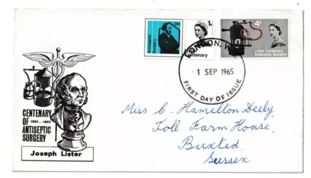 1/9/1965 UK GB FDC - Antiseptic Surgery - Bust of Joseph Lister - London WC FDI