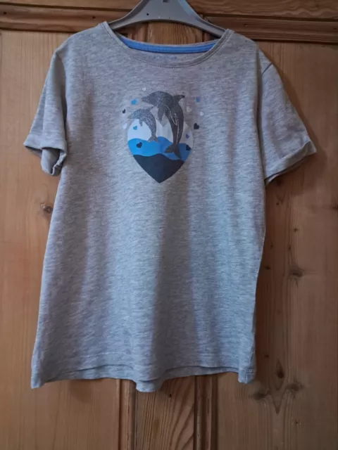 T-shirt bambina grigia grigio blu scintillante stampa delfino età 10-11 anni