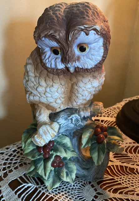 Vintage Elf Owl Figurine Holly Berries By Andrea Figurine 8 3/4"