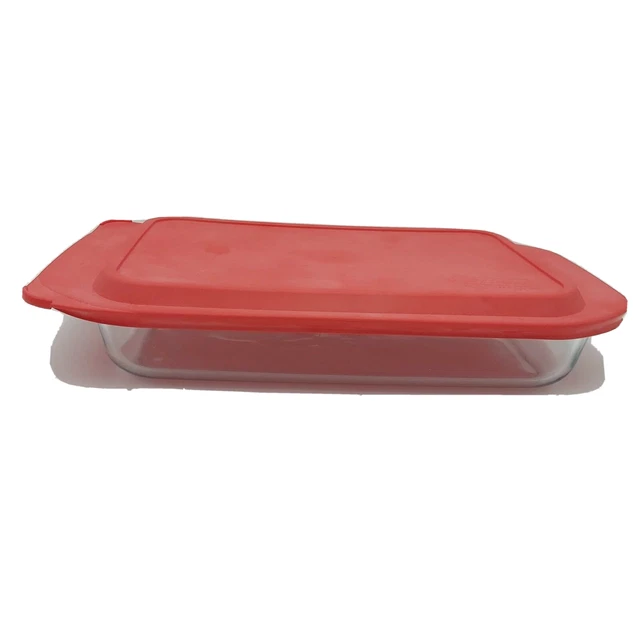 Pyrex USA 233 Oblong Rectangle 3 qt Casserole Baking Dish with Red Lid 9 x 13