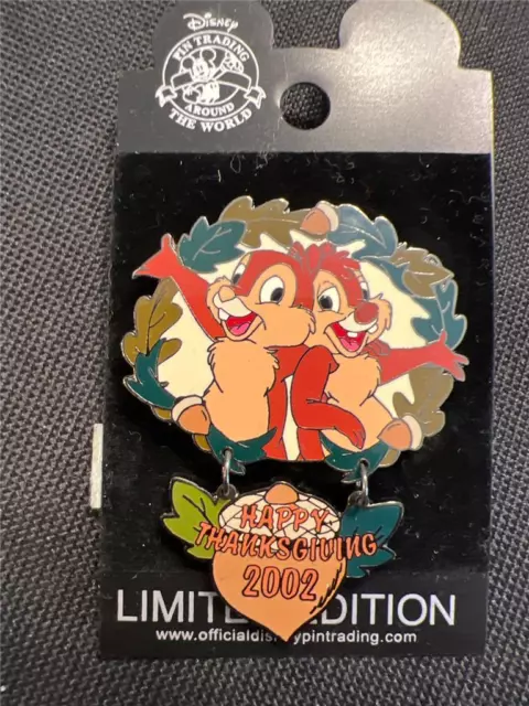 Disney Pin - DLR - Happy Thanksgiving 2002 (Chip & Dale) Dangle LE 2500