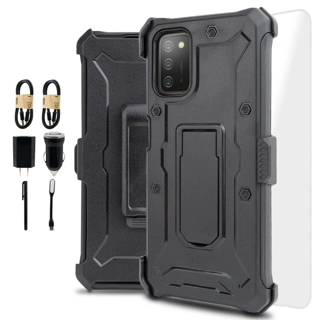 Bundle+ For Samsung Galaxy A02S Full Body Holster Shockproof Case Glass