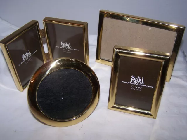 Four solid brass small picture frames, Bowon, lacquered, velvet backs, 1980's