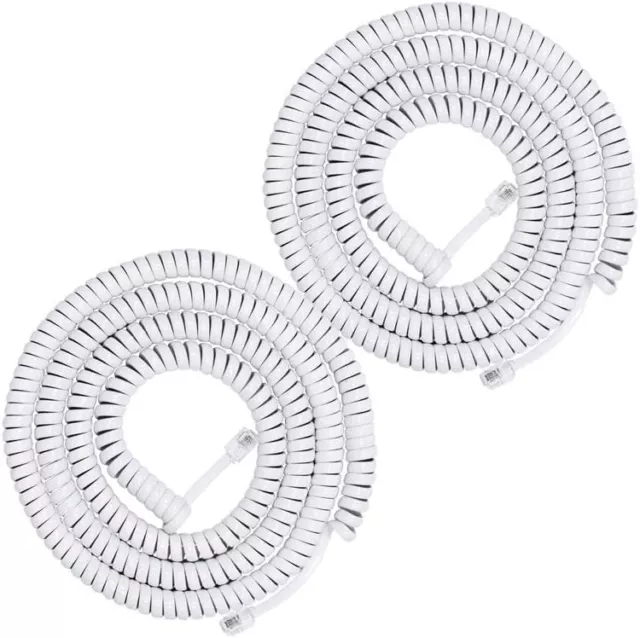 Power Gear Coiled Telephone Cord, 2 Feet Coiled, 12 Feet Uncoiled, Pack of 2