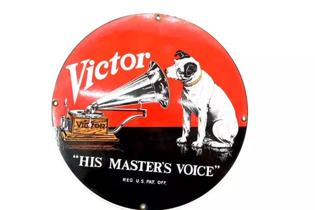 RCA VICTOR NIPPER "His Master's Voice" Porcelain Sign by Ande Rooney 11" ROUND