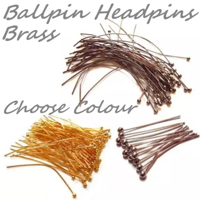 Brass Ball Head Pins Ballpoint HeadPins Choose Colour Length, Jewellery Findings