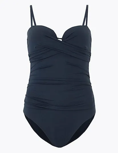 MARKS SPENCER M&S Tummy Control Wrap Bandeau Navy Swimsuit