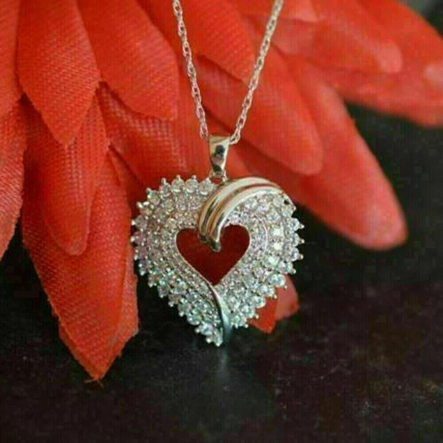 14K White Gold Plated 2Ct Round Cut Real Moissanite Heart Women's Beauty Pendant