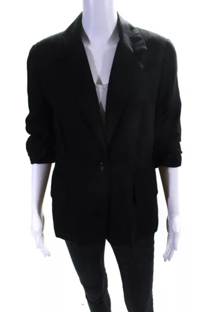 Coldwater Creek Womens Woven Ruched 3/4 Sleeve Blazer Jacket Black Size P10