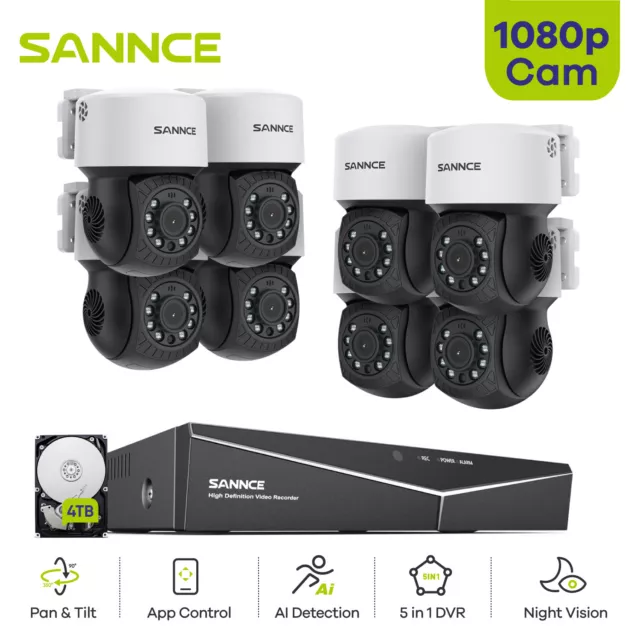 SANNCE 1080P CCTV System 360° Pan Tilt Security Camera 2MP 4 8CH DVR 24/7 Record