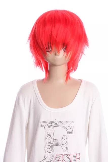 W-01-F2 Rosso 35cm Corto Cosplay Parrucca Ondulato Capelli Anime Manga Carnevale