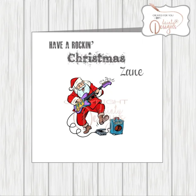 Cartolina di Natale personalizzata divertente Babbo Natale suonando chitarra rock musica amante rocker