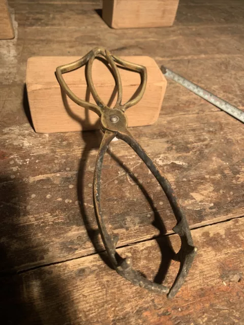 Vintage Reclaimed Brass Fire Tongs Art Nouveau B