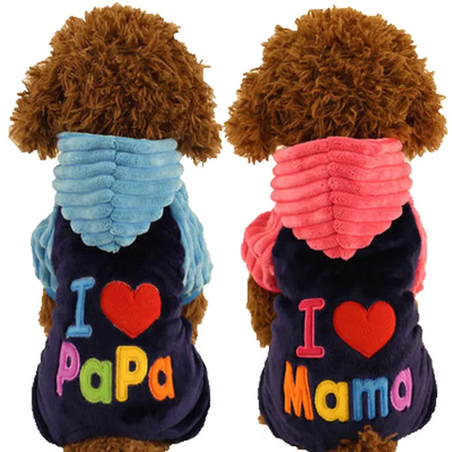 I Love Mama Papa Clothes Pet Cat Dog Sport Jersey Hoodie Winter Warm Costume