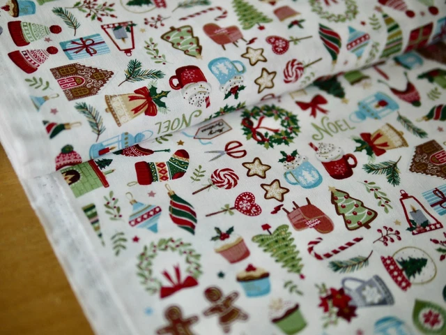 Makower Tela Patchwork Weihnachtsstoff Acogedor Christmas Casa de Pan Jenjibre