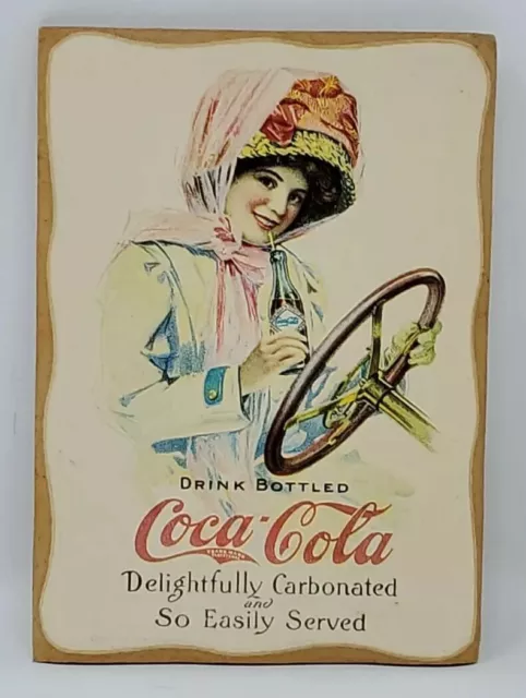 Classic Coca-Cola Coke Fridge Magnet 6"x4" Wood Print Lady Driving