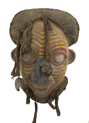 Antique Mask Bamoun Beaded - Helm Art African Primitive 379 3