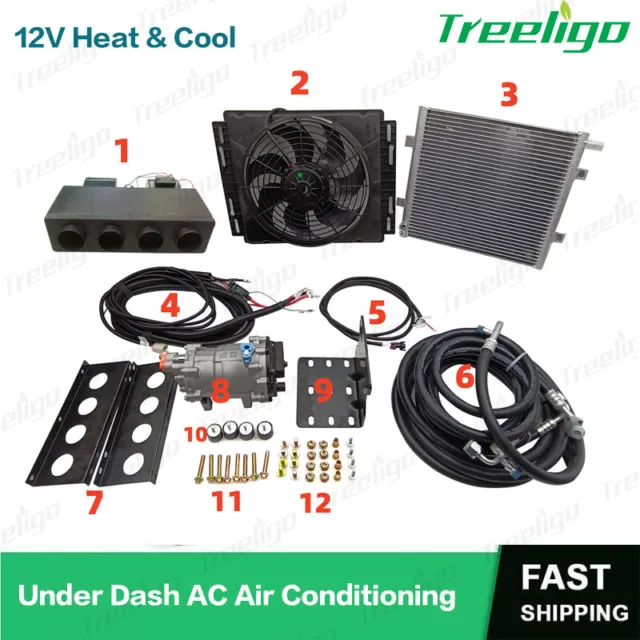 AC Kit Universal Evaporator Underdash Electric Compressor 12V Heating&Cooling