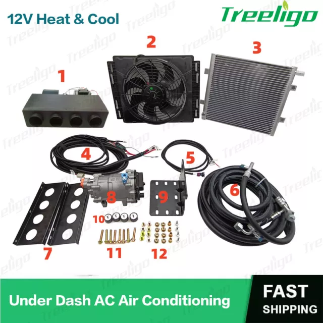AC Kit Universal Evaporator Underdash Electric Compressor 12V Heating&Cooling AC Kit Universal Evaporator Underdash Electric Compressor 12V Heating&Cooling